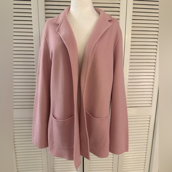 Talbots Merino Wool Open Sweater Blazer Pink Pockets Size Large EUC - Picture 6 of 9